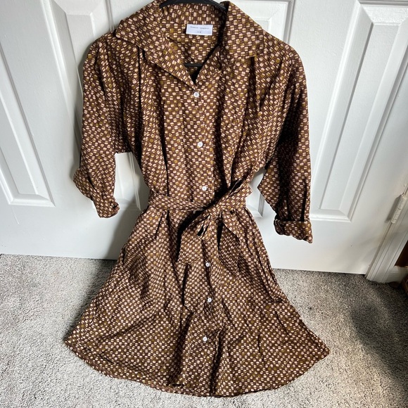 Francis + Benedict Dresses & Skirts - Elegant Brown Polka Dot Long Sleeve Dress